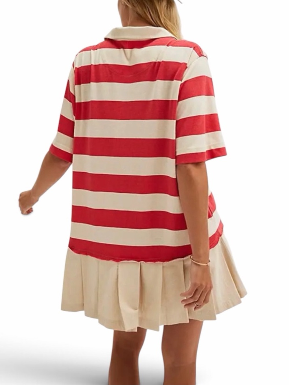 Free People Lucas Mini Dress in a sporty rugby-design Coral, Cream, pleated - Picture 4 of 8
